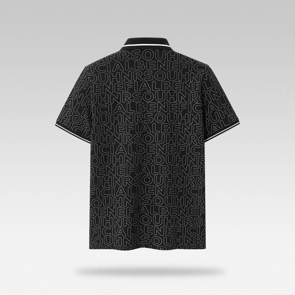HLA - Áo thun POLO nam in chữ độc đáo Letter printing classic neckline solid black Polo Shirt