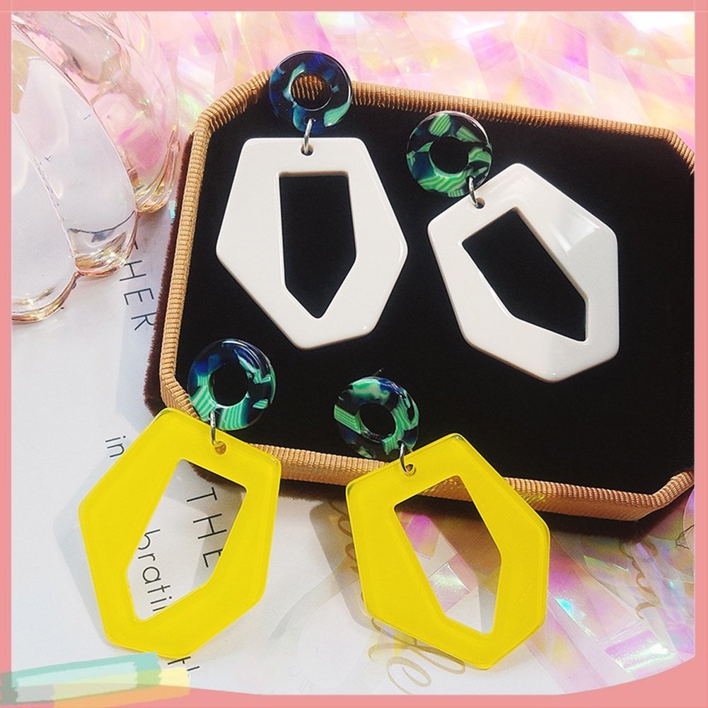 Đôi khuyên tai hình tròn phối hình lục giác thời trang cho nữ