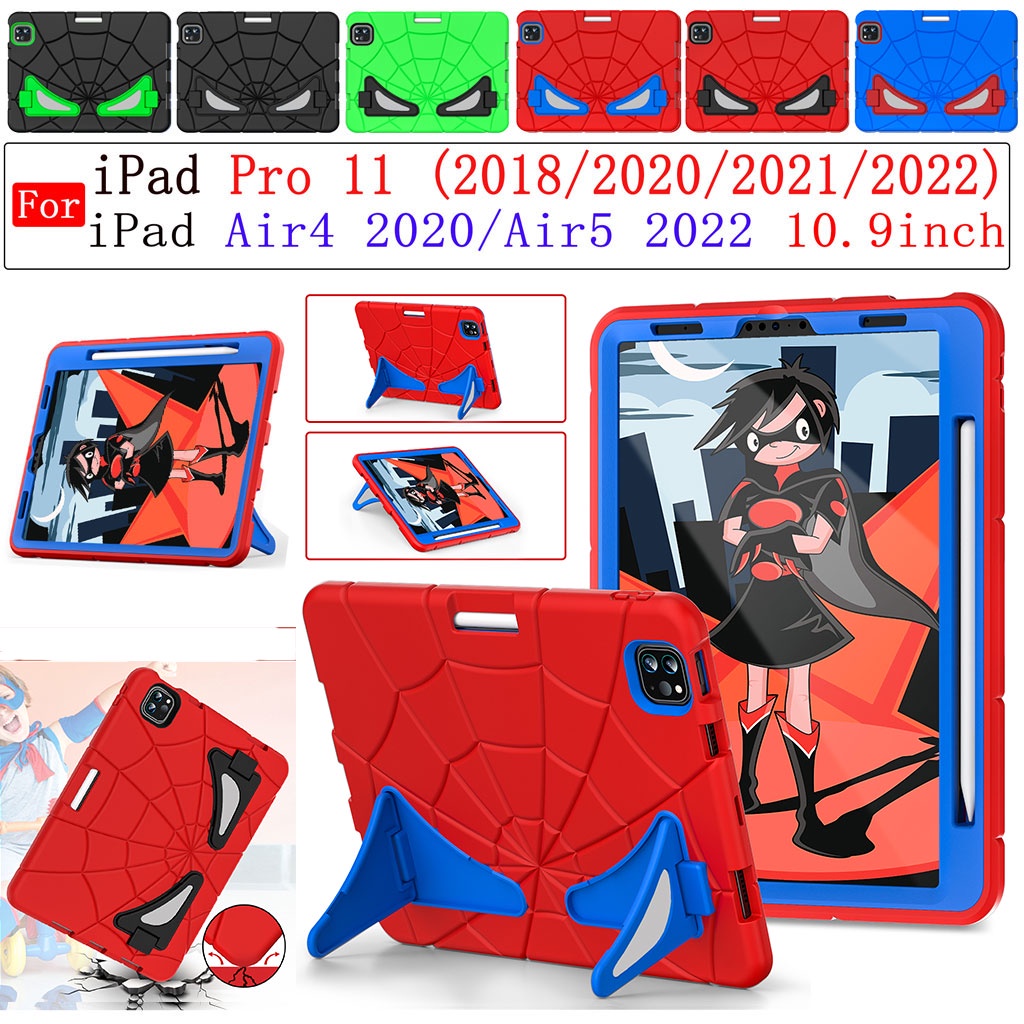 For iPad Air4 10.9 2020 Air5 10.9 2022 iPad Pro 11 2018/ 2020/2021/2022 Case Shockproof Kids Safe PC Silicon Hybrid Spiderman pattern Tablet Cover