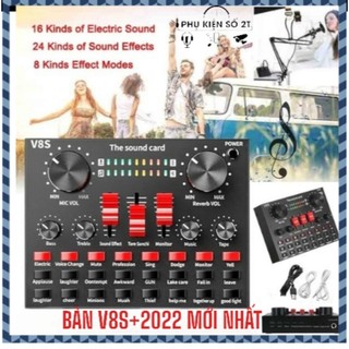 Sound card âm thanh V8S+ có bluetooth cùng pin sạc - hát thu âm, livestream và karaoke mới