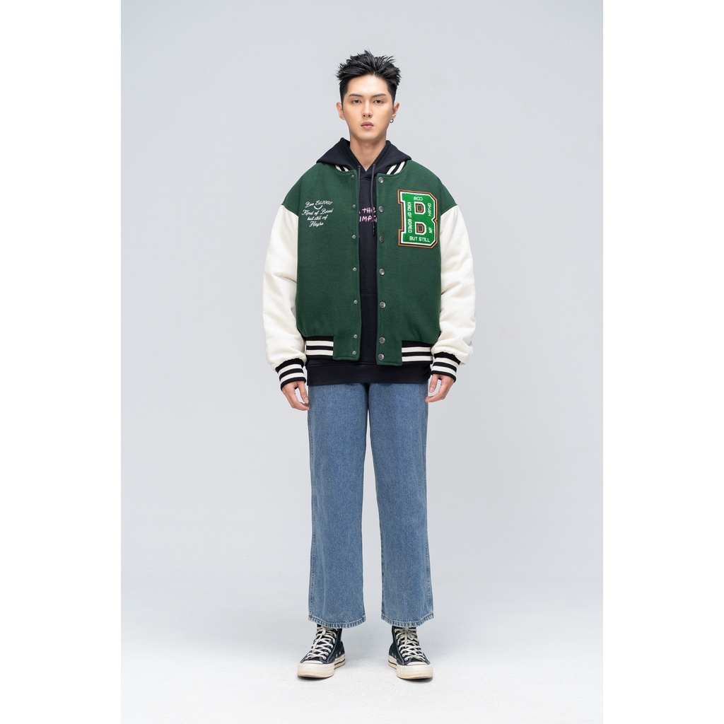 Áo Khoác Unisex BOO Varsity Phối Tay Nhung