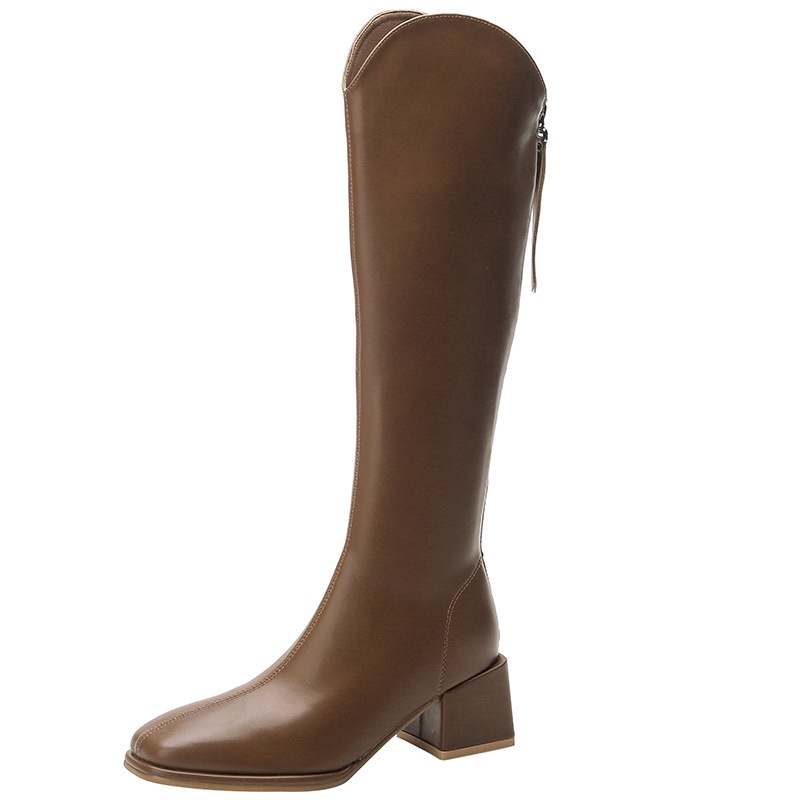 【Kiểm định chất lượng】Giày Boot Cao Gót Mũi Vuông Phong Cách Châu Âu Thời Trang Xuân Thu