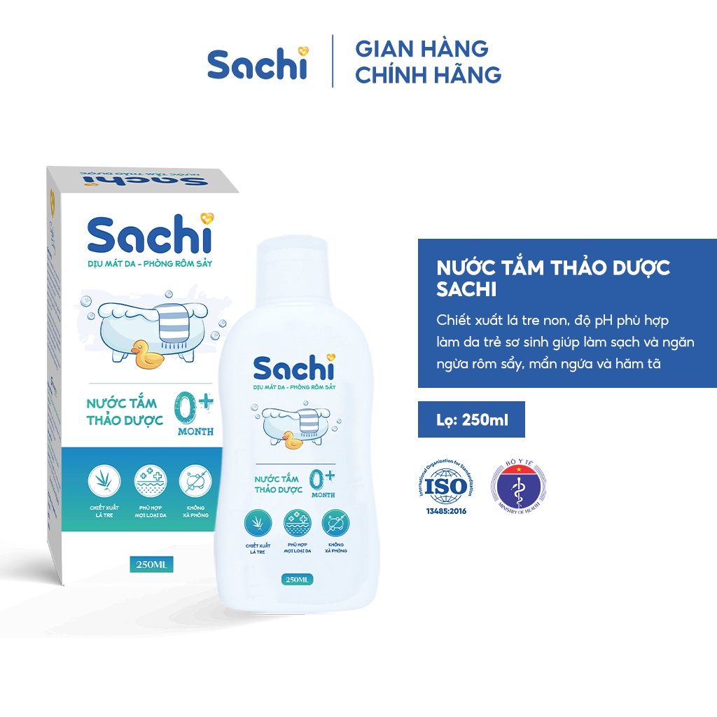 Nước Tắm Thảo Dược An Toàn Cho Bé SACHI Chai 250ml Làm Sạch Nhẹ Nhàng Diu Mát Da, Ngăn Ngừa Mảng Bám Da Đầu