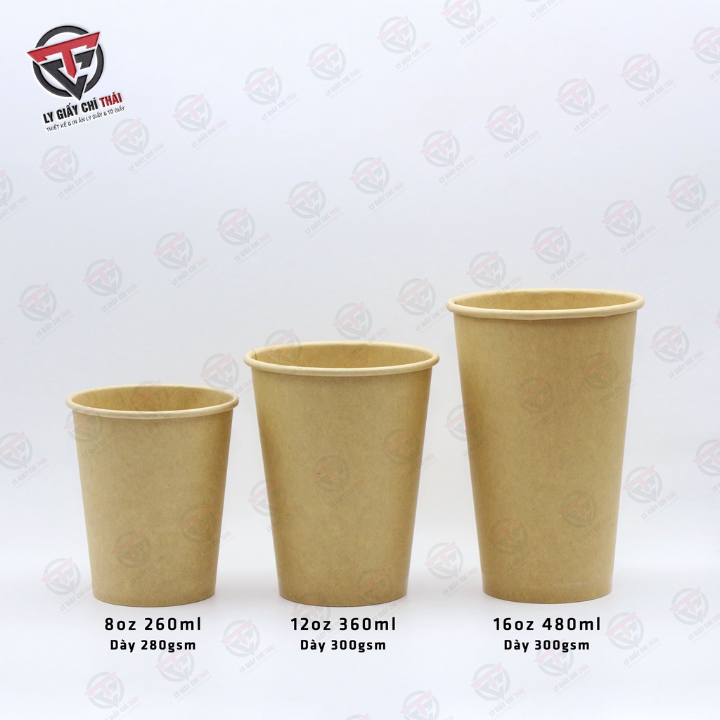SET 50c Ly, Cốc Giấy Kraft Siêu Dày 300gsm CAO CẤP 260ml, 360ml, 480ml chuyên dùng cafe nóng & lạnh, trà sữa, nước ép...