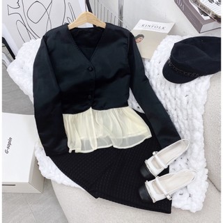 SET ÁO ĐEN PHỐI VOAN SHORT ANGI HOME