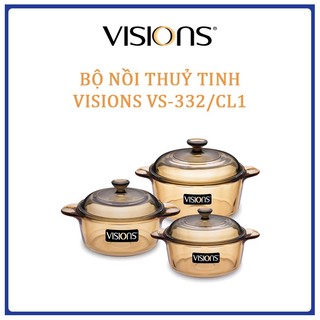Bộ 3 nồi thủy tinh visions vs-332/cl1 - bảo hành 10 năm - hàng chính hãng