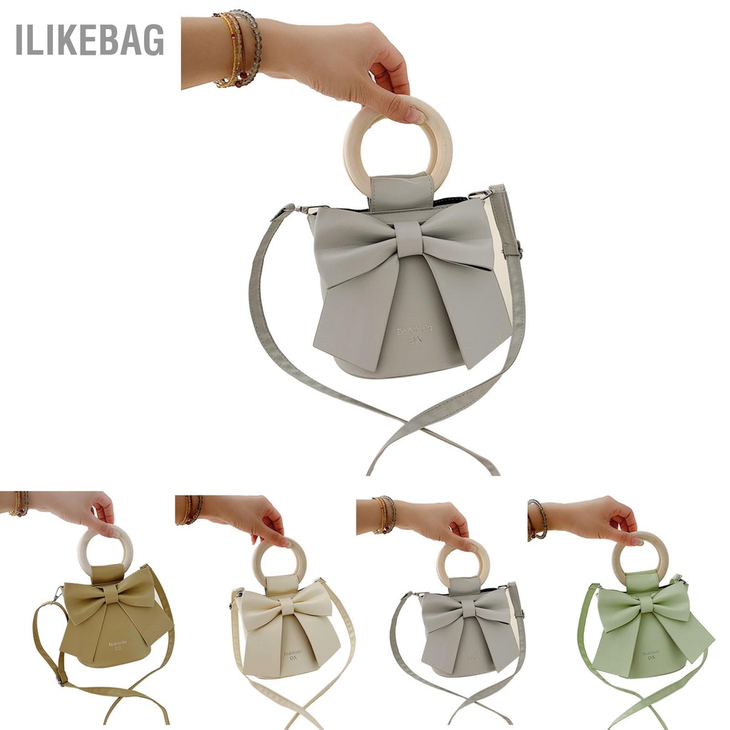 Có thể bán buôn Túi Xách Nữ Thắt Nơ Tay Cầm Tròn Bằng Gỗ Da PU Đeo Chéo Vai Tote Bên