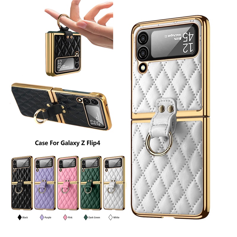 Bao Da Điện Thoại Nắp Lật Mặt Kính Họa Tiết Lưới Hình Thoi Cho Samsung Galaxy Z flip 4 flip 3 flip 4
