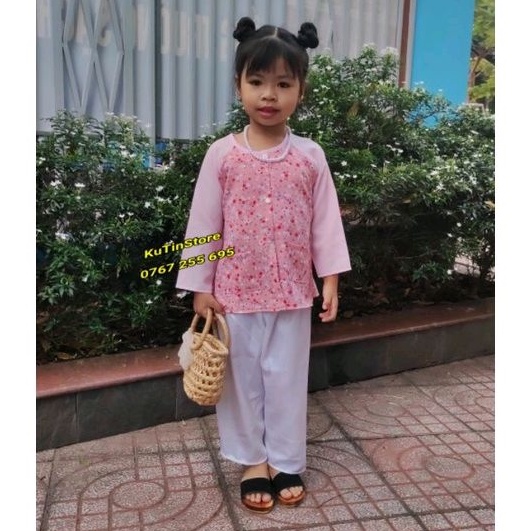 Bà ba lụa hoa nhí cho bé gái 8-30kg - Quần trắng - Mẫu 2023