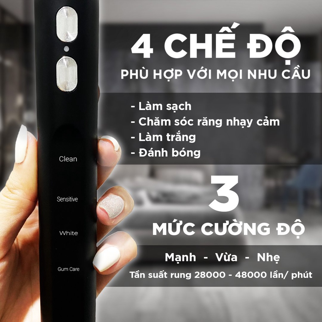 Bàn chải điện Brushie Pro tích hợp đèn UV khử khuẩn cao cấp, tùy biến 12 chế độ đánh khác nhau phù hợp cho nhiều độ tuổi