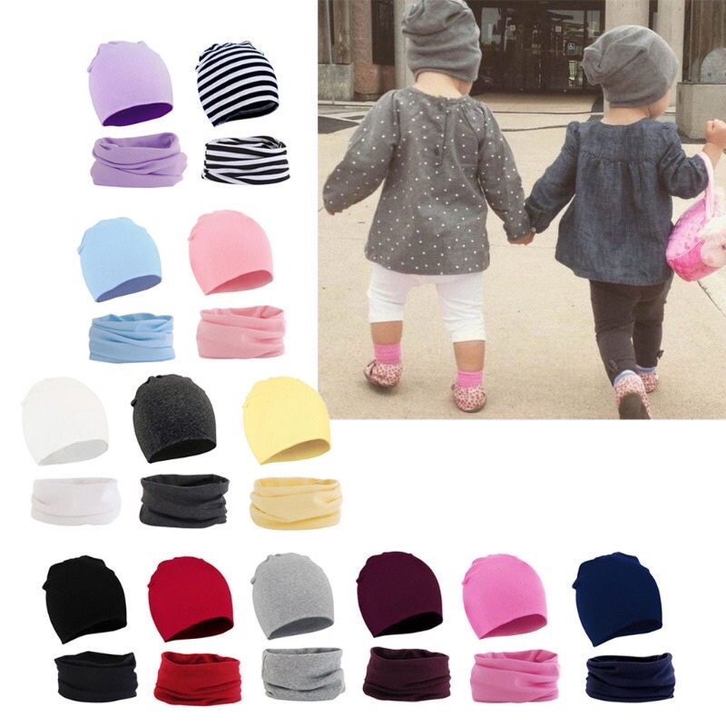 Set mũ kèm khăn ống  cotton mềm cho bé 6 tháng -6 tuổi