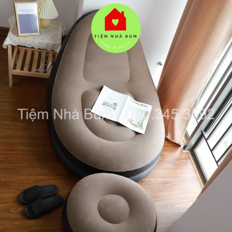 Đệm hơi, ghế hơi tựa lưng + Tặng kèm bơm + Đôn ghế màu cafe - Có Bảo hành