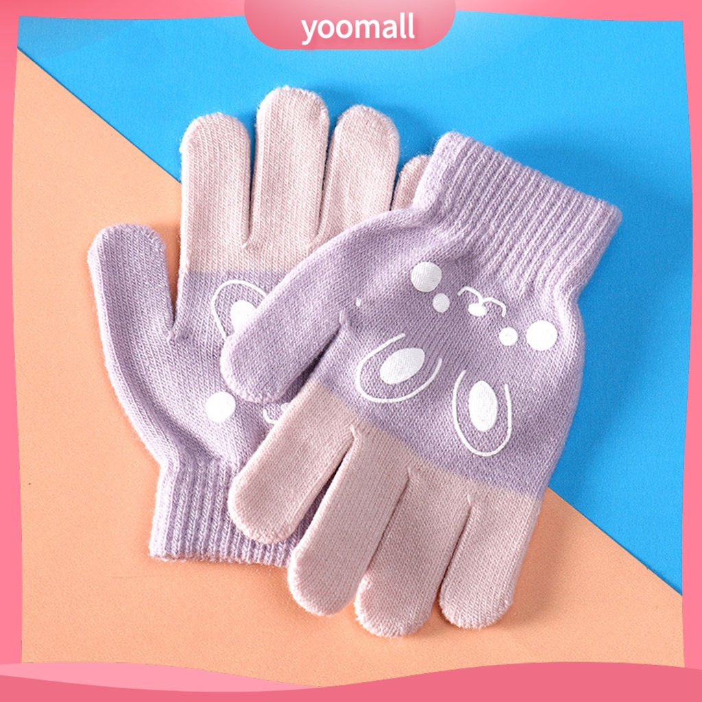 1 Đôi Găng Tay Dệt Kim Dày Giữ Ấm In Họa Tiết Thú Hoạt Hình Dễ Thương Cho Bé