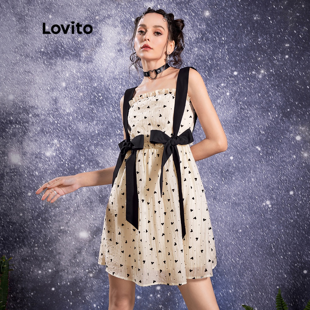 Lovito STAR GIRL Trái tim dễ thương Ren Up Shirring Women Váy L32AE001 (Mơ)