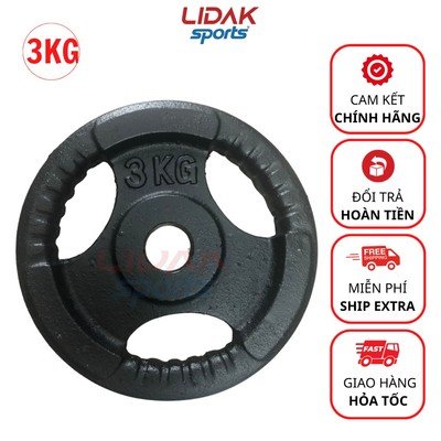 Tạ gang, bánh tạ gang 3kg phi 30 tạ đúc đặc nguyên khối hàng loại một - LIDAK SOPRT