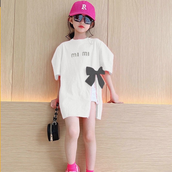 Mới Đầm Thun cotton Dáng Rộng Thắt Nơ Bên Hông Dễ Thương Thời Trang Mùa Hè Cho Bé Gái 3-12 Tuổi