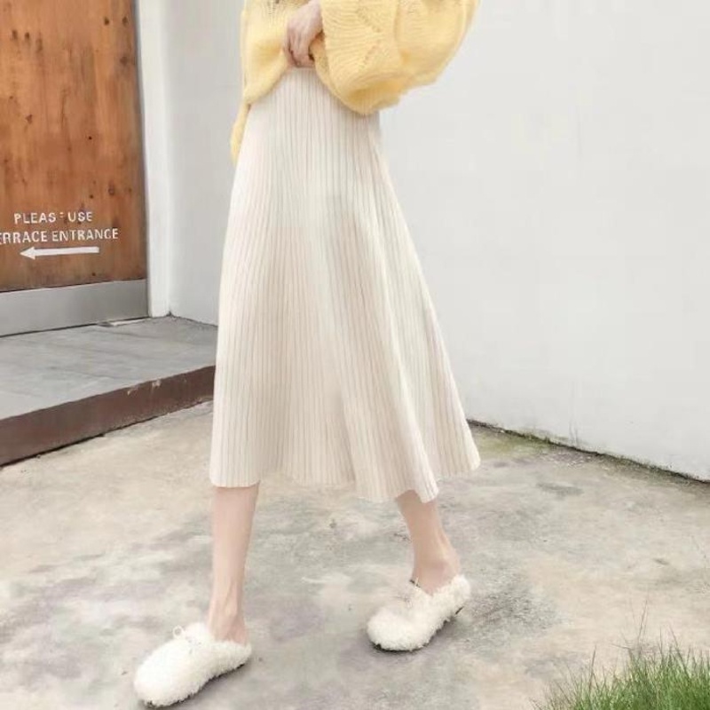 Chân Váy Chữ a Dệt Kim Lưng Cao Màu Đen Thời Trang Thu Đông Cho Nữ