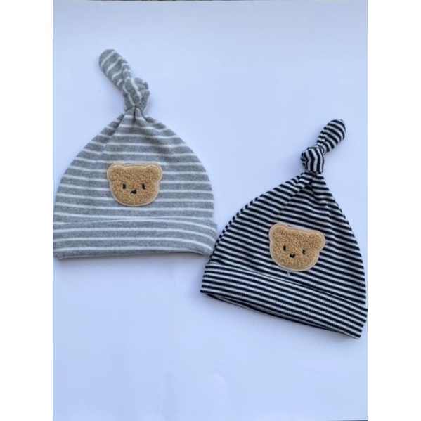 Nón/Mũ cotton dệt kim thêu gấu cho bé - Mũ củ tỏi cho bé