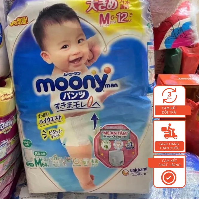(Cộng miếng) Bỉm Quần Moony xanh size M64