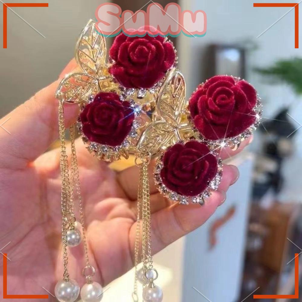 Kẹp Tóc Đuôi Ngựa Đính Hoa Hồng Thiết Kế Tinh Tế