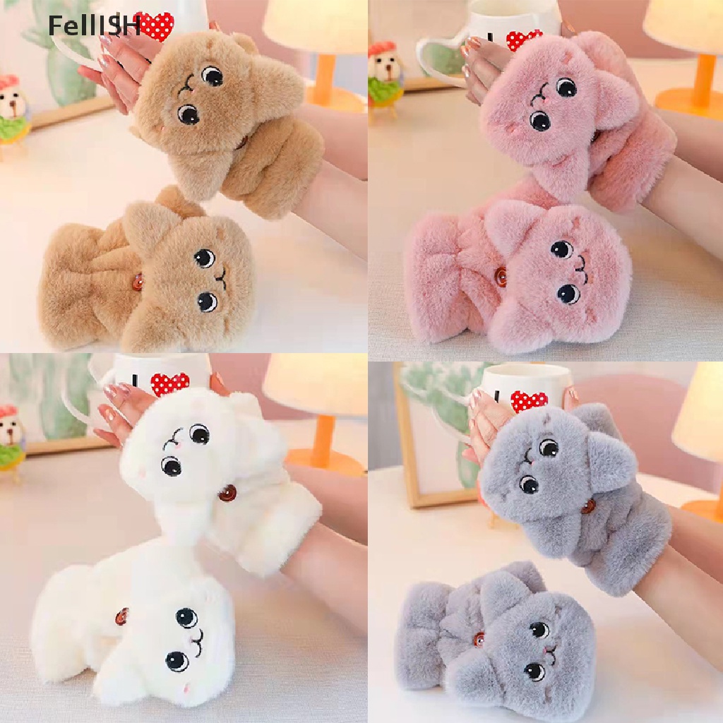 1 Đôi Găng Tay Lông Xù Dày Giữ Ấm Hở Ngón Hình Mèo Dễ Thương 43