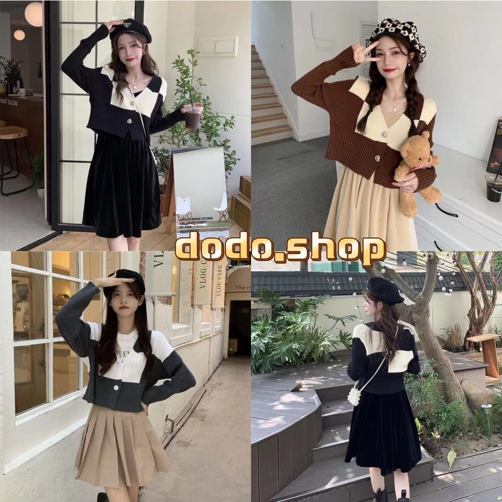 [DODO] | Áo len dệt kim dài tay Áo len Cardigan thời trang có nút thật (5991)