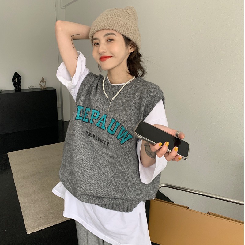 Áo dệt kim sát nách SUXI dáng ôm phong cách Hàn Quốc thời trang mùa thu cho nữ