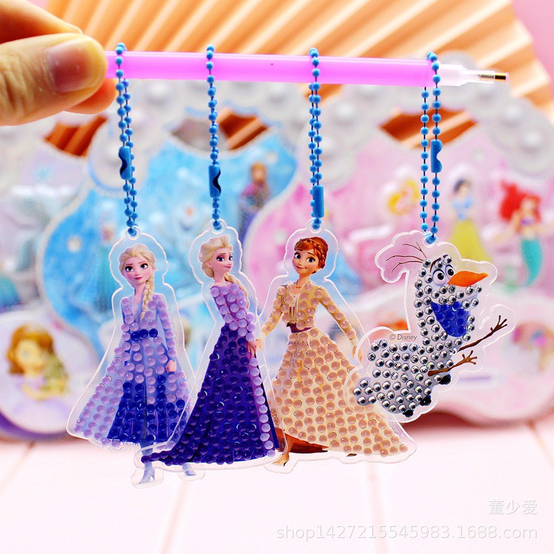 Bộ dụng cụ thủ công móc khóa đính đá DIY công chúa disney cho bé đầy đủ dụng cụ