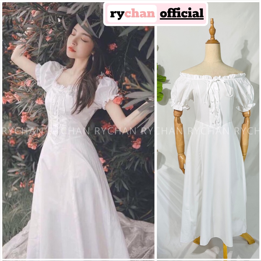 Đầm Xòe Màu Trắng Dáng Dài Đan Dây Hai Lớp Lót Trong Dày Dặn [ẢNH THẬT CUỐI] - Dx728.