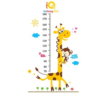 Decal dán tường đo chiều cao cho bé hình hươu cao cổ BeThongMinh
