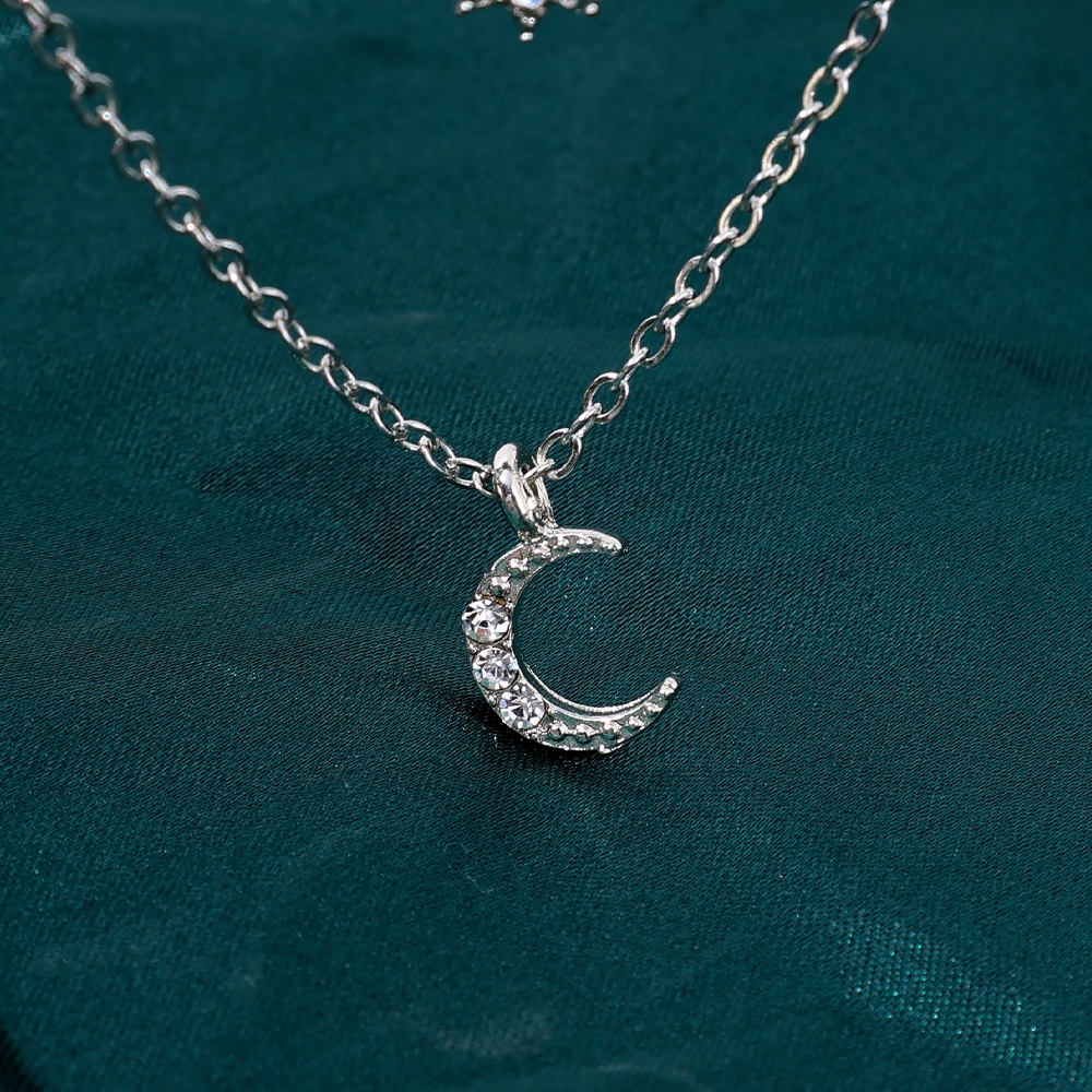 Vòng cổ Hai Lớp Mặt Hình Ngôi Sao / Mặt Trăng Đính Đá Zircon Đơn Giản Thời Trang Cho Nữ