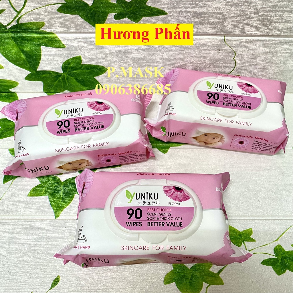 1 GÓI 90 MIẾNG KHĂN GIẤY ƯỚT YUNIKU hương Lài / hương Phấn / không mùi hương - HÀNG CHÍNH HÃNG CAO CẤP chuyên dùng cho b