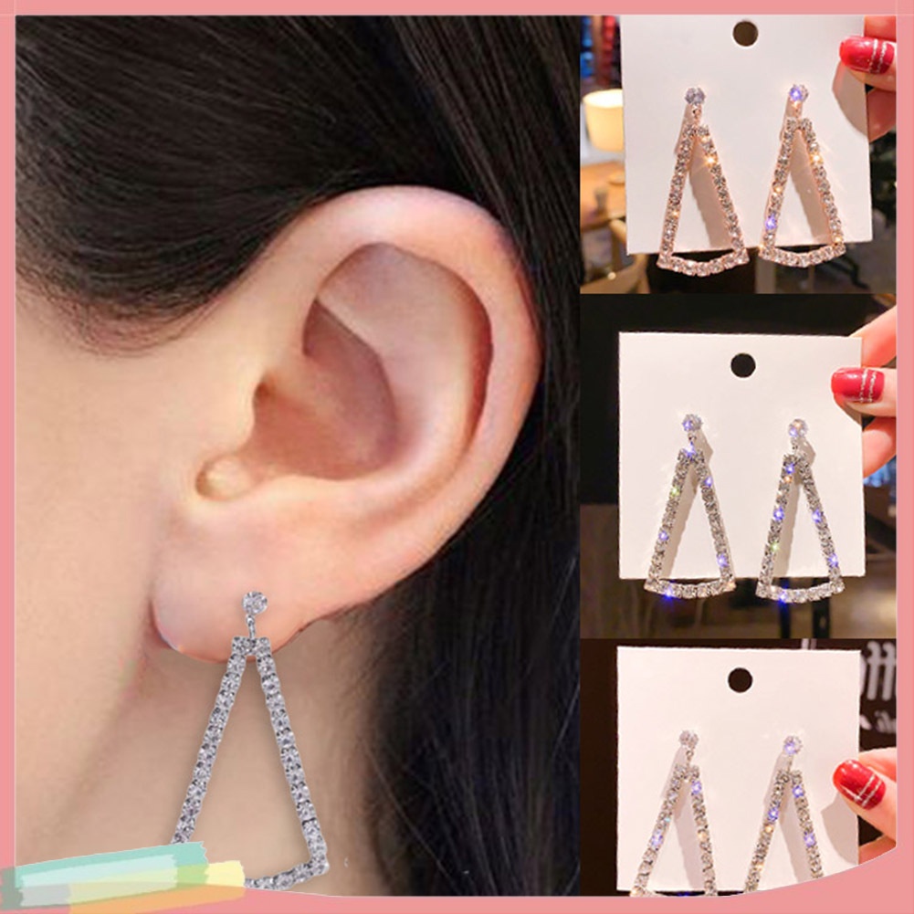 Đôi khuyên tai hình tam giác đính kim cương giả thời trang cho nữ