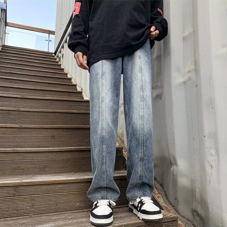 Quần jeans Dài Ống Đứng Khóa Kéo Thời Trang Hàn Quốc Cho Nam Quần jean ở vòng eo giữa