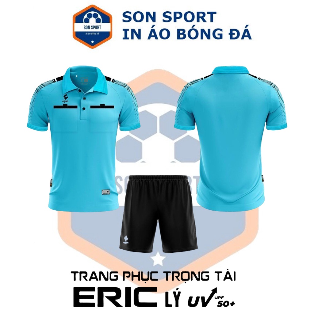 Bộ quần áo trọng tài bóng đá chuyên nghiệp Eric dáng áo polo