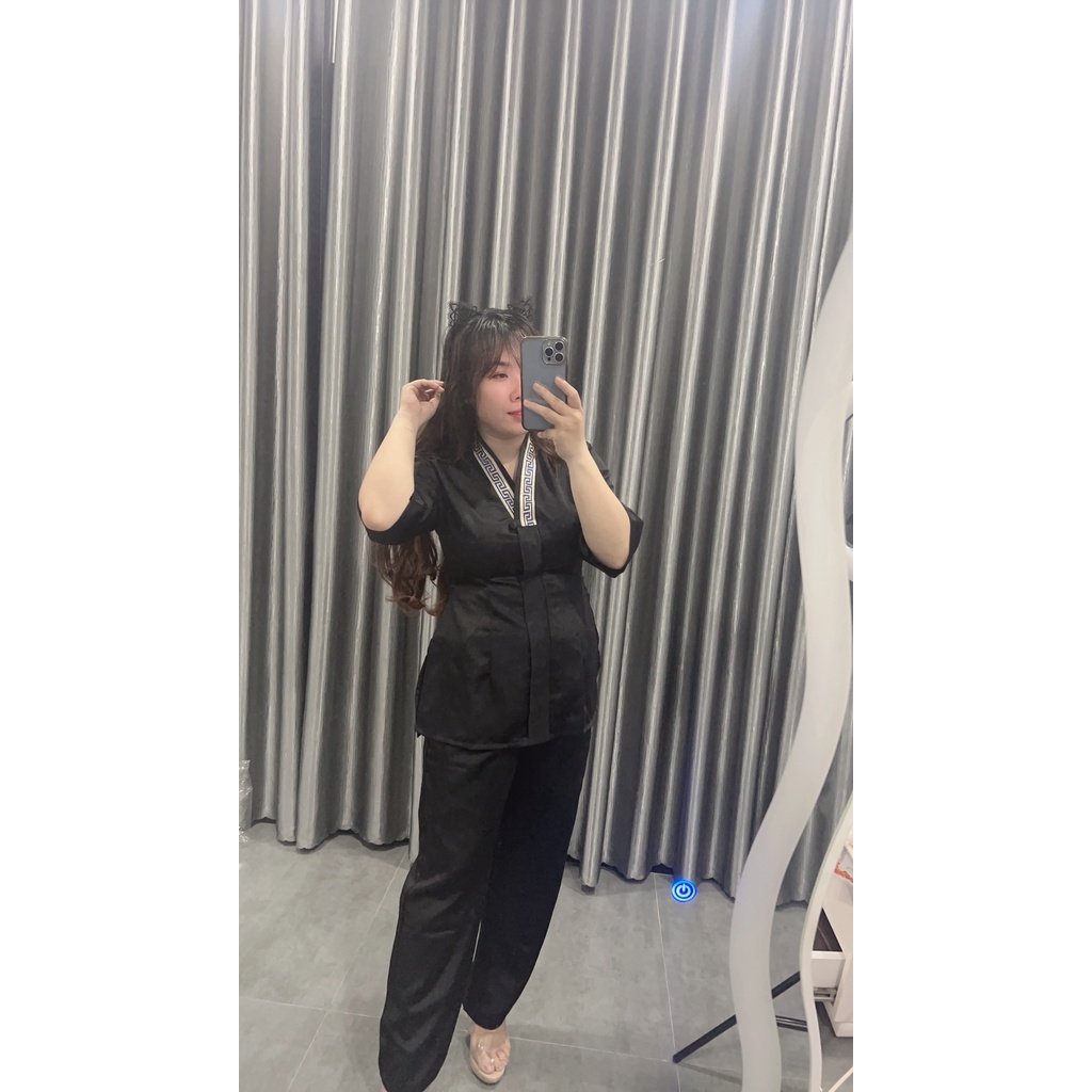 Đồ Lam Thêu Cổ Viền Đi Chùa Bigsize Sét Bộ Đồ Lam Áo Cổ Viền Kèm Quần Lụa BIgsize Quỳnh Anh Từ 50kg Đến 100kg M/L/XL/XXL