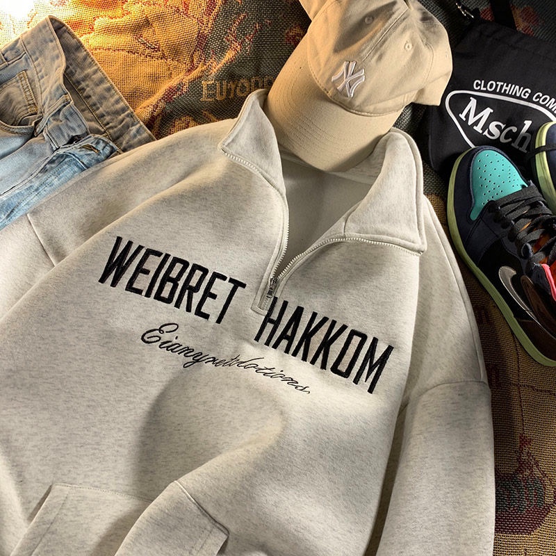 Áo Khoác polo Có Khóa Kéo Thêu Chữ Phong Cách Hàn Quốc Cho Nam