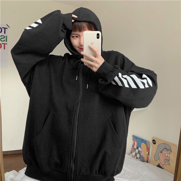 IELGY Áo Hoodie Mỏng Dáng Rộng Phối Khóa Kéo Phong Cách Hàn Quốc Cho Nữ