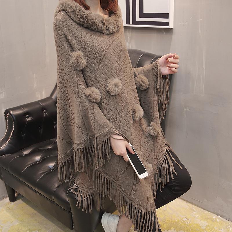 Áo Choàng Sweater Dệt Kim Dáng Rộng Phối Lông Tay Cánh Dơi Phong Cách Hàn Quốc Thời Trang Cho Nữ