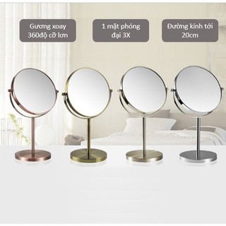 Gương trang điểm, gương để bàn 2 mặt xoay 360 độ cỡ lớn có mặt phóng đại