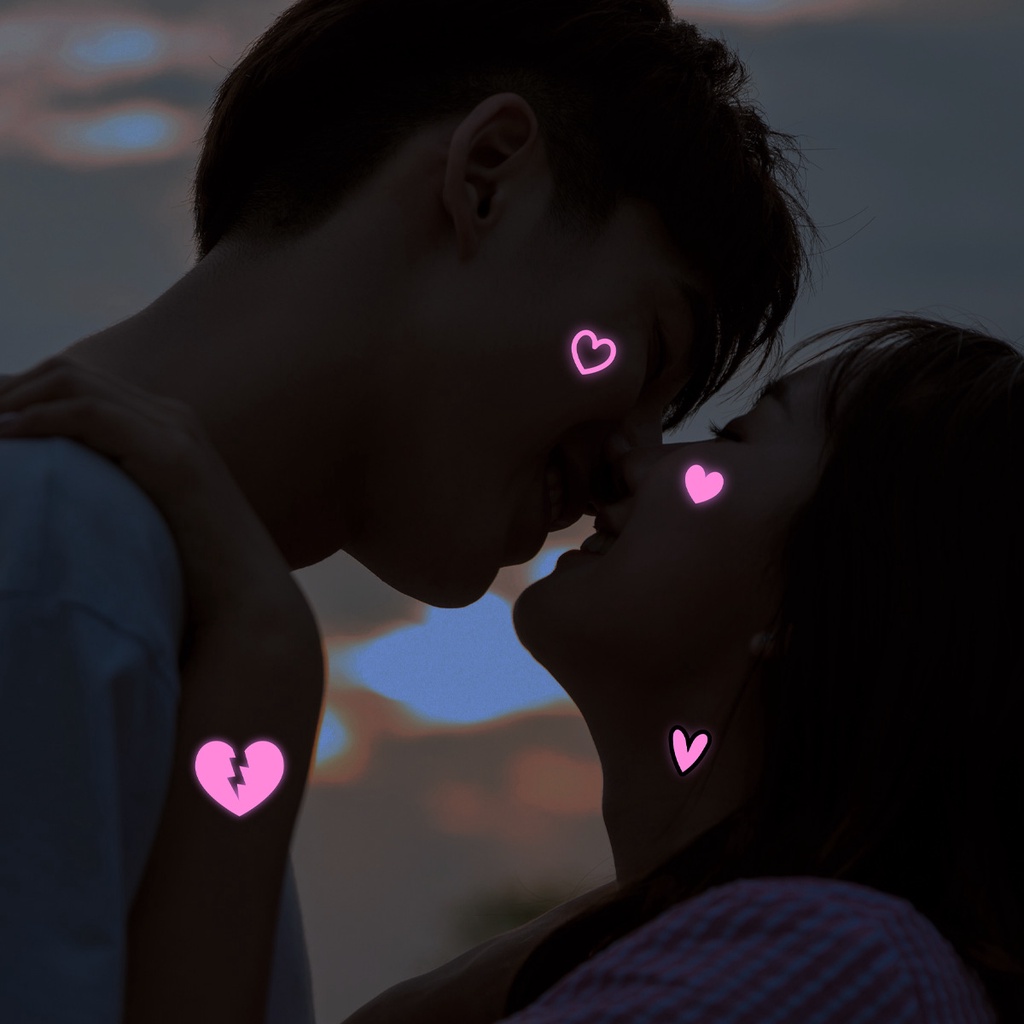 Hình Xăm Dán Trái Tim Màu Hồng Dạ Quang Chống Nước Thời Trang Cho Nữ