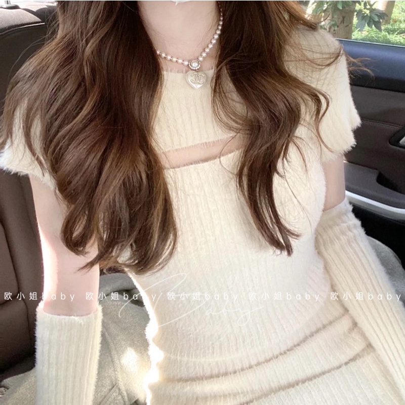 Đầm XINLANYASHE dệt kim lông cừu dáng ôm gợi cảm cho nữ