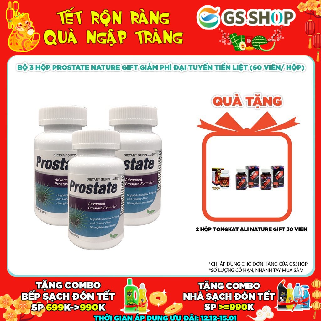 Bộ 3 Hộp Prostate Nature Gift giảm phì đại tuyến tiền liệt (60 viên/ hộp) | TẶNG: 2 Hộp TongKat Ali Nature Gift 30 viên