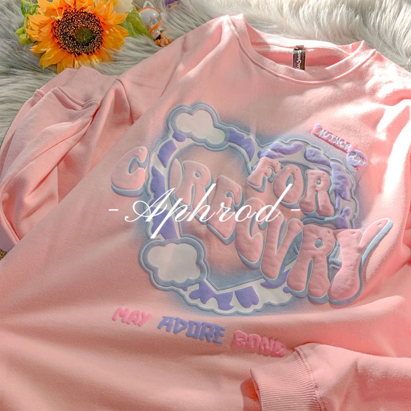Áo hoodie Tay Dài Cổ Tròn Dáng Rộng In Họa Tiết Sáng Tạo Thời Trang Cho Nữ