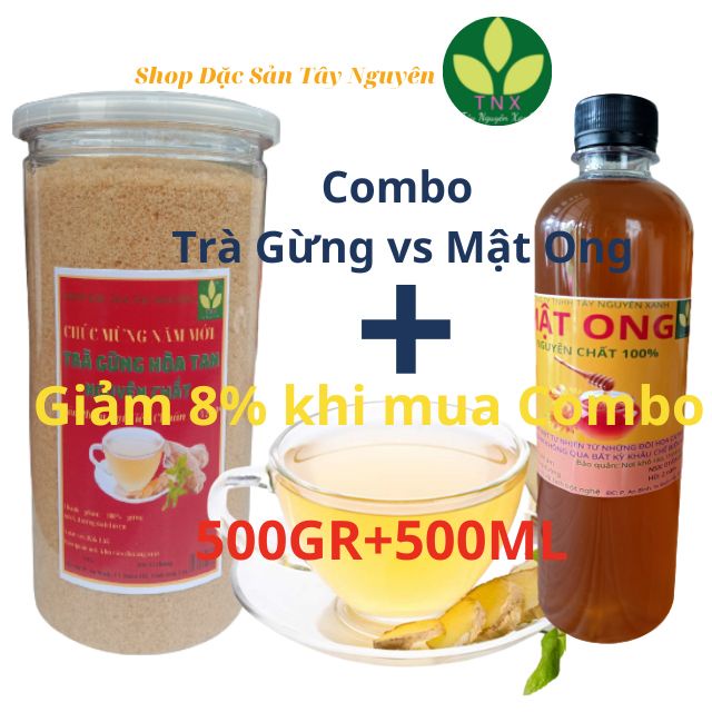 COMBO TRÀ GỪNG MẬT ONG HÒA TAN NGUYÊN CHẤT ĐĂK LĂK, BỘT GỪNG, TRÀ GỪNG NGUYÊN CHẤT DAK LAK, TRÀ GỪNG MẬT ONG