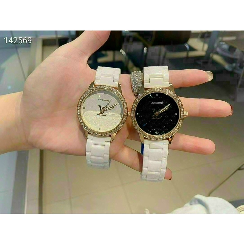 🌿💕Đồng hồ nữ mặt tròn, thương hiệu LV, CN dây đá ceramic, Size 36mm, chống nước 3atm