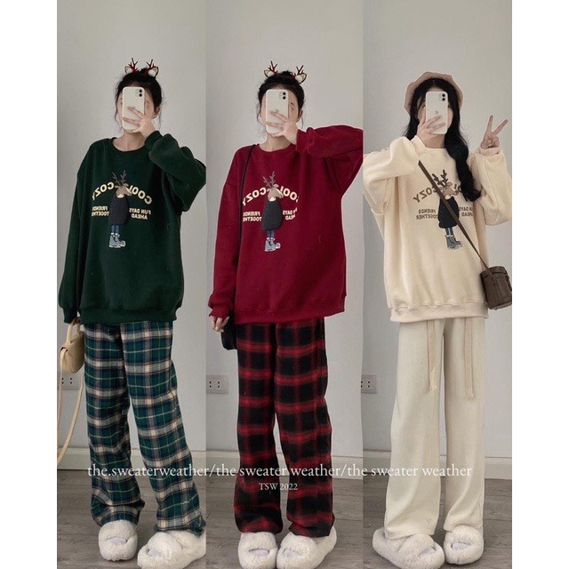 Áo sweater nỉ bông tuần lộc cozy mã Aoswtuanloc900