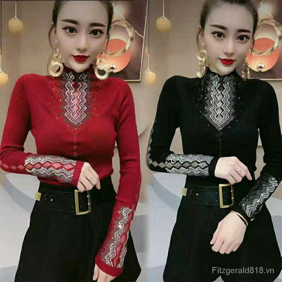 Áo Thun Dáng Ôm Đính Đá Thời Trang Thu Đông 2023