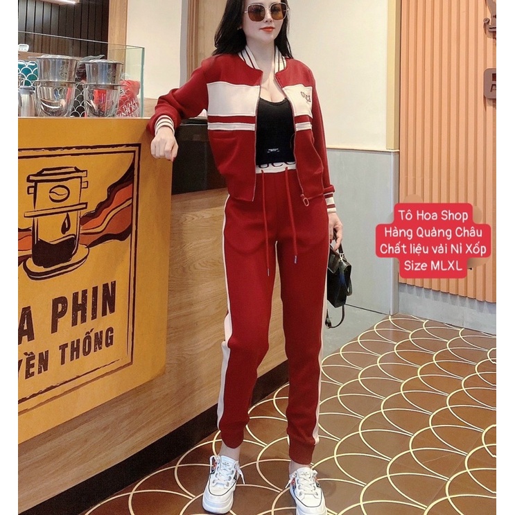 Bộ đồ nữ.sét thể thao kéo khoá cổ bomber đẹp.đồ thu đông chất vải nỉ xốp hàng quảng châu cao cấp.Size MLXL tohoa_shop