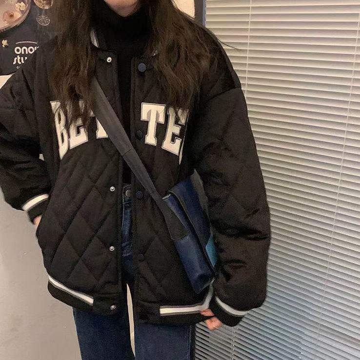 Áo Khoác Bóng Chày Dáng Rộng Vải Cotton In Chữ Thời Trang Hàn Quốc Cá Tính Cho Nữ